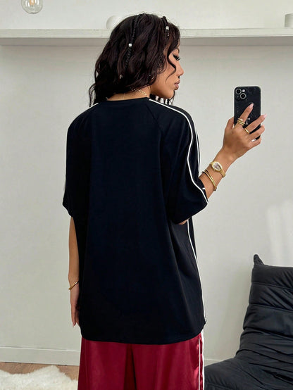 SXV 98 Women Summer Streetwear Going Out Graphics Baseball Jersey Colorblocked Black T-Shirts