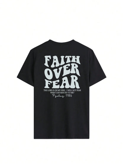 SXV Women's Belief Overcomes Fear Letter Print Casual Round Neck Short Sleeve T-Shirt