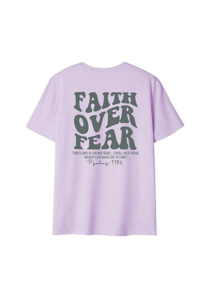 SXV Women's Belief Overcomes Fear Letter Print Casual Round Neck Short Sleeve T-Shirt