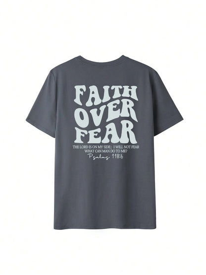SXV Women's Belief Overcomes Fear Letter Print Casual Round Neck Short Sleeve T-Shirt