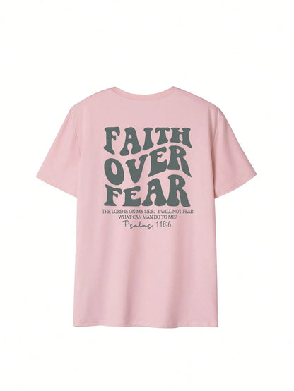 SXV Women's Belief Overcomes Fear Letter Print Casual Round Neck Short Sleeve T-Shirt
