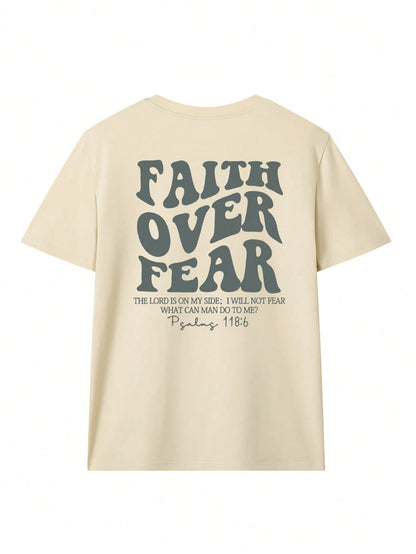 SXV Women's Belief Overcomes Fear Letter Print Casual Round Neck Short Sleeve T-Shirt