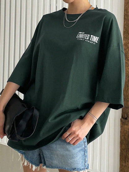 SXV LIMITED TIME Letter Graphic Drop Shoulder Tee Summer Oversized T-Shirt