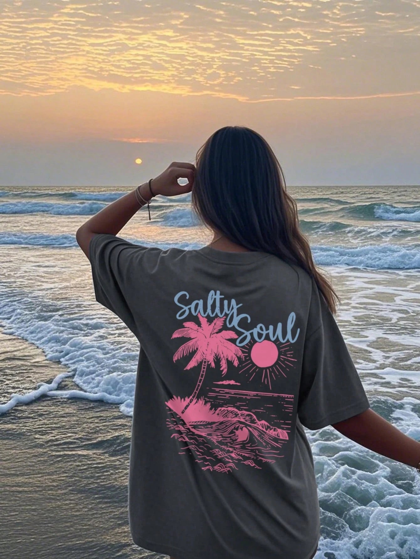 SXV Summer New Coconut Tree Print Casual Round Neck Short Sleeve T-Shirt