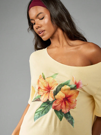 SXV Flower Print Off The Shoulder T-Shirt