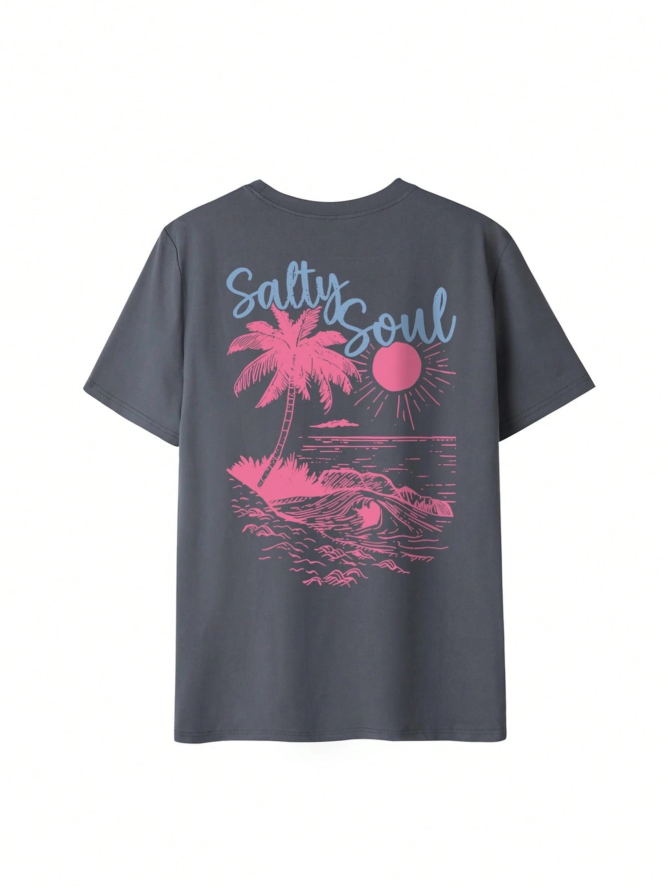 SXV Summer New Coconut Tree Print Casual Round Neck Short Sleeve T-Shirt