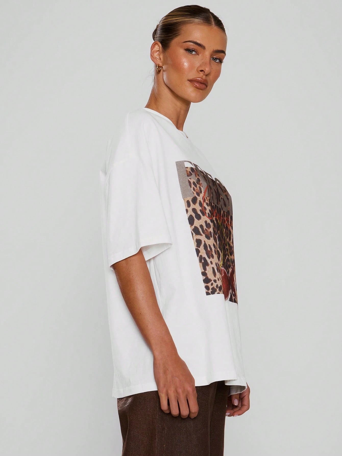 SXV Leopard Print Cherry Graphic Tee Oversized Top Cool Everyday