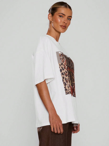 SXV Leopard Print Cherry Graphic Tee Oversized Top Cool Everyday