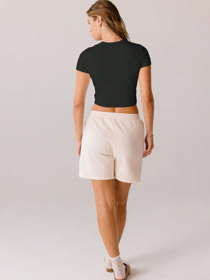 SXV Classic White Fitted Everyday Essential Brushed Crop Top