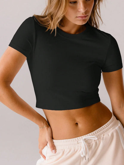 SXV Classic White Fitted Everyday Essential Brushed Crop Top