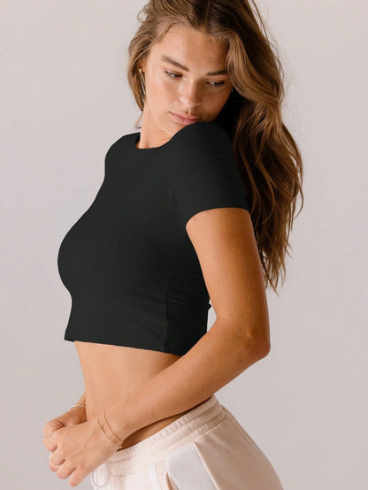 SXV Classic White Fitted Everyday Essential Brushed Crop Top