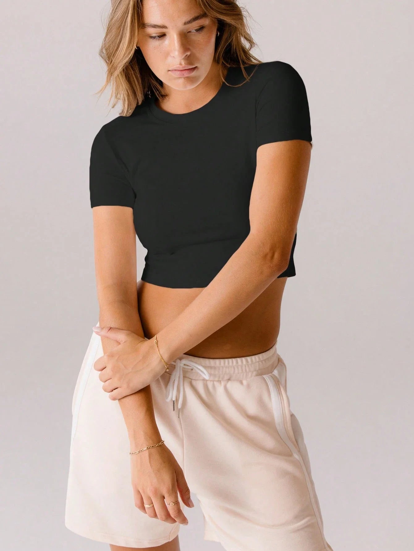 SXV Classic White Fitted Everyday Essential Brushed Crop Top