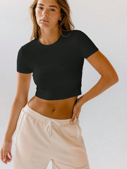 SXV Classic White Fitted Everyday Essential Brushed Crop Top