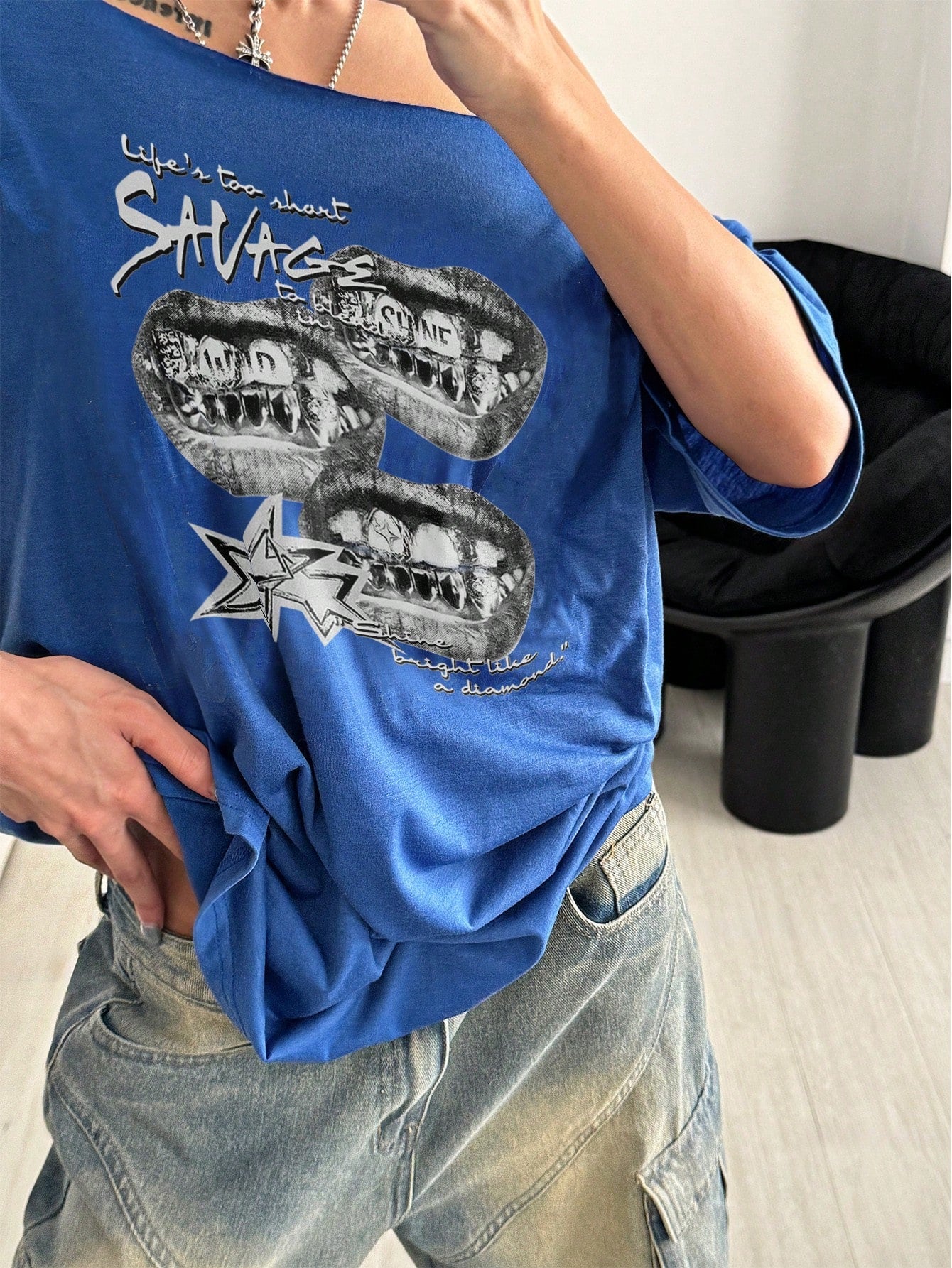 SXV Unity Summer Casual Lip Print Loose Short Sleeve T-Shirt