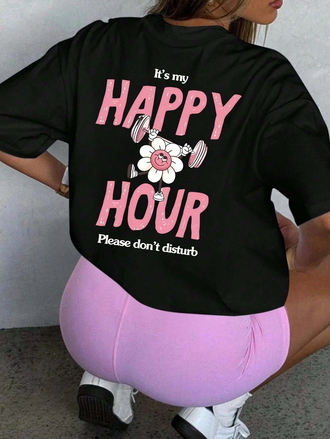 SXV It's My Happy Hour Please Don't Disturb, Loose Fit Casual Round Neck Short Sleeve T-Shirt