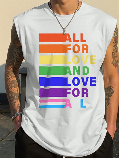 SXV Men's Colorful Letter Print Round Neck Sleeveless Casual Tank Top