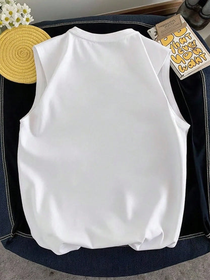 SXV Men's Colorful Letter Print Round Neck Sleeveless Casual Tank Top