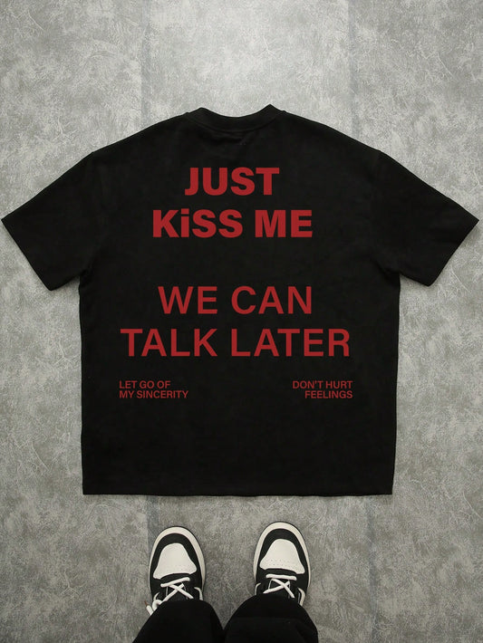 SXV 'Just kiss me’ Printed Cool Aesthetic Oversized Baggy T-shirt