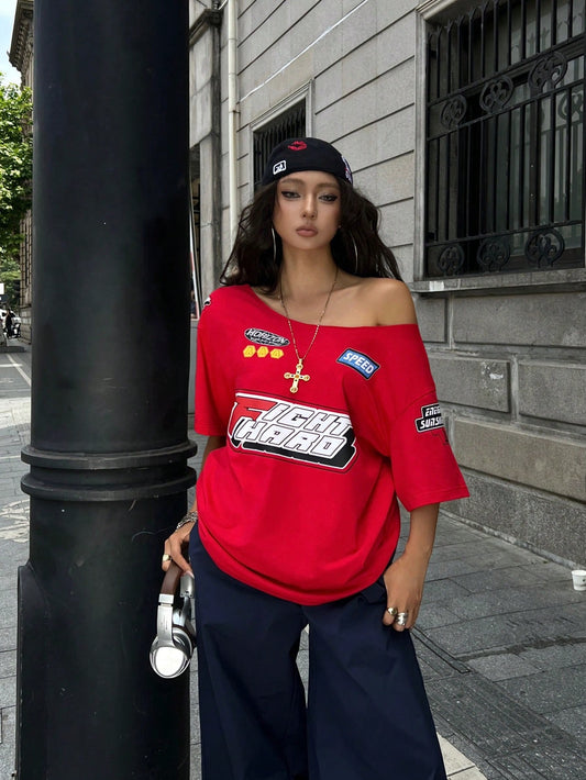SXV FIGHT HARD Print Oversized Casual Short Sleeve T-Shirt