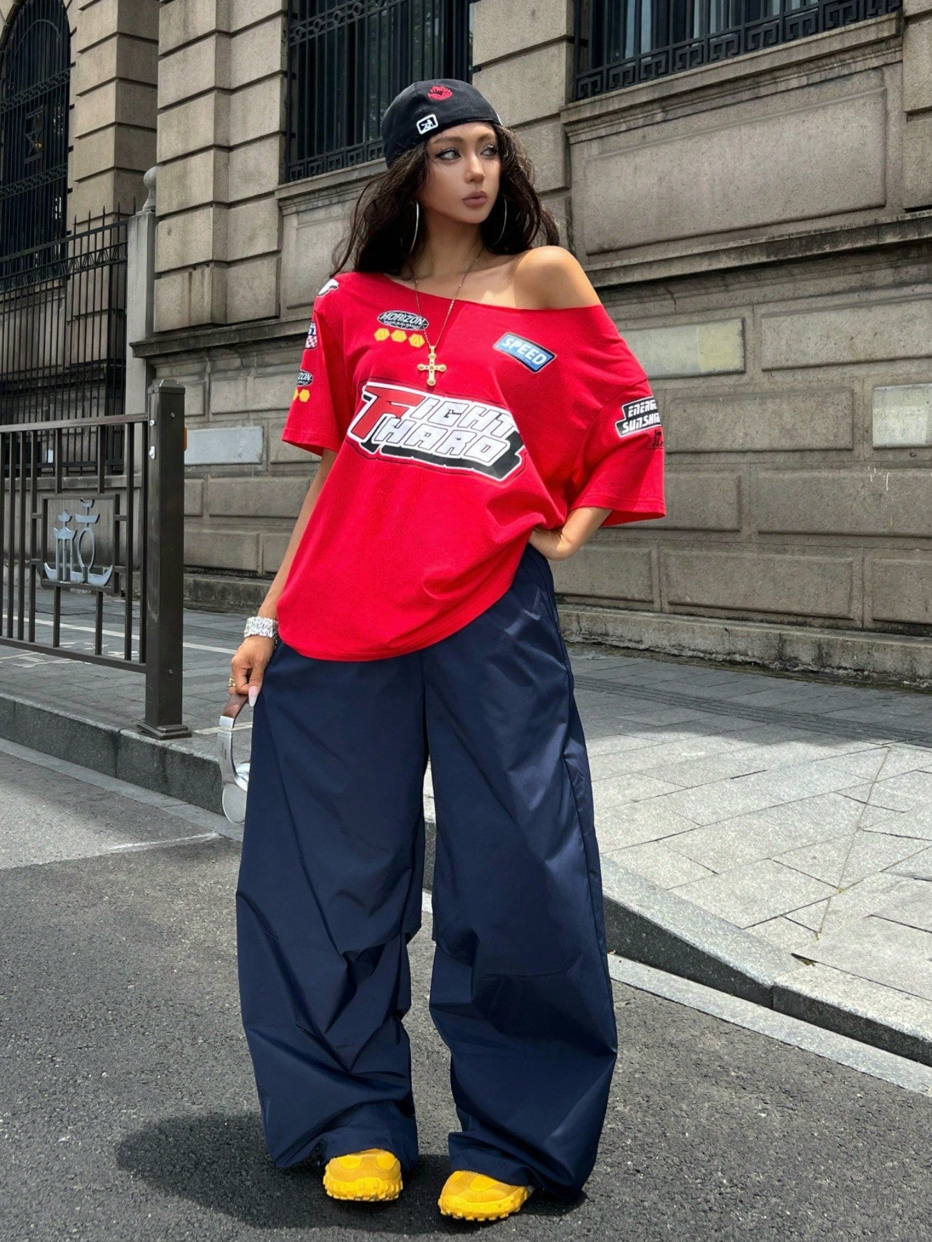 SXV FIGHT HARD Print Oversized Casual Short Sleeve T-Shirt