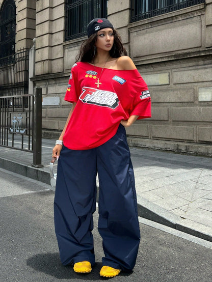 SXV FIGHT HARD Print Oversized Casual Short Sleeve T-Shirt