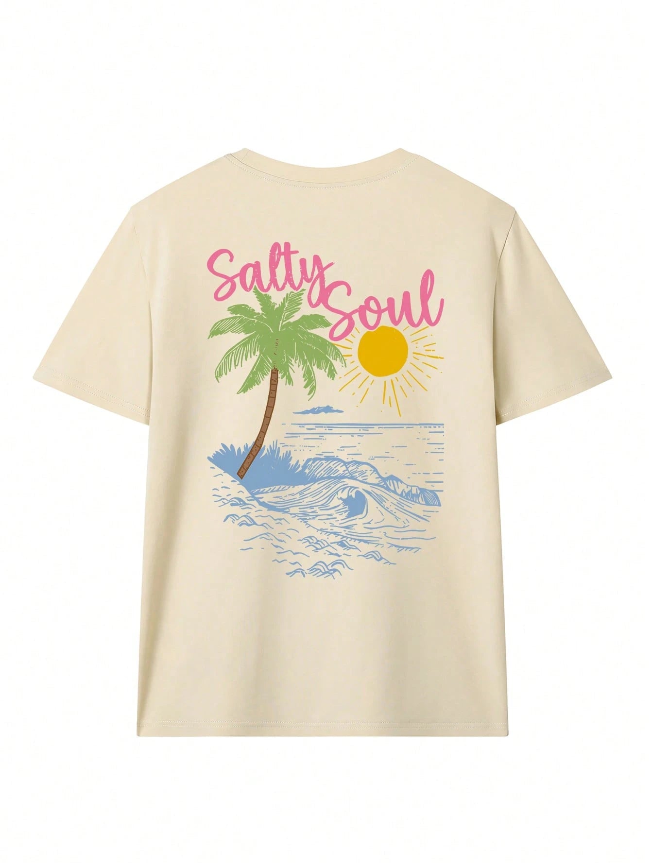SXV Summer New Coconut Tree Print Casual Round Neck Short Sleeve T-Shirt