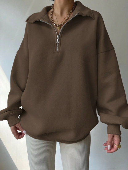 SXV Half zip Solid Color Drop Shoulder White Sweatshirt