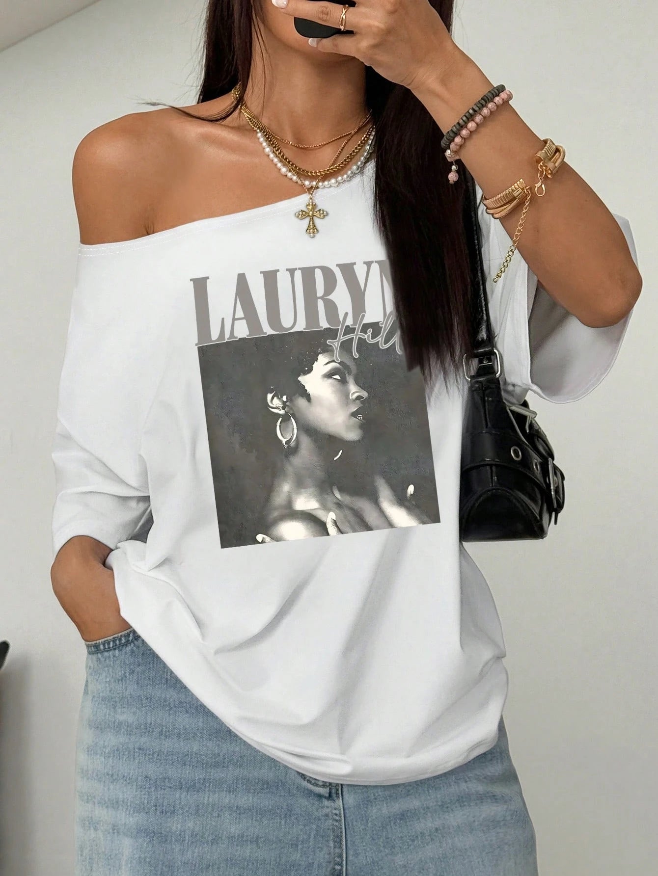 SXV Women's Loose Fitted Oblique Shoulder T-Shirt