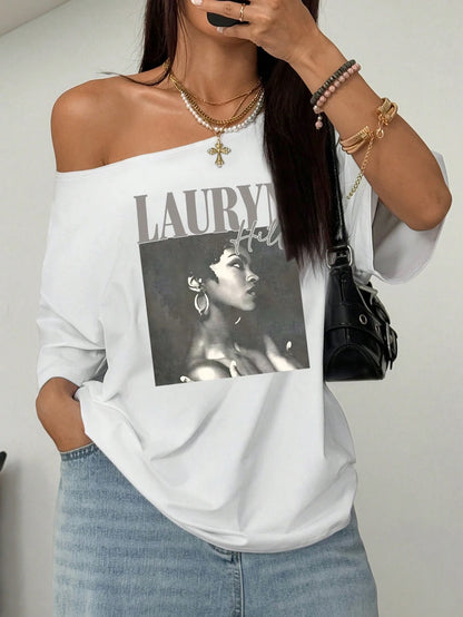 SXV Women's Loose Fitted Oblique Shoulder T-Shirt