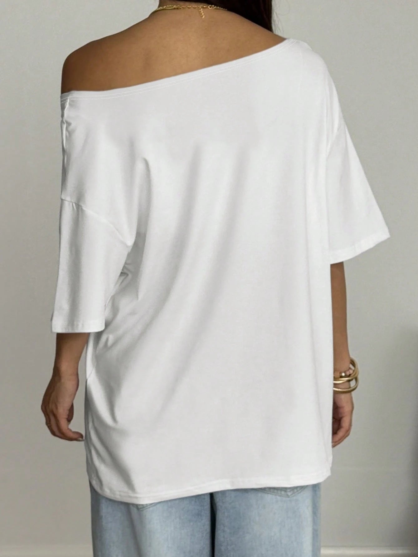 SXV Women's Loose Fitted Oblique Shoulder T-Shirt