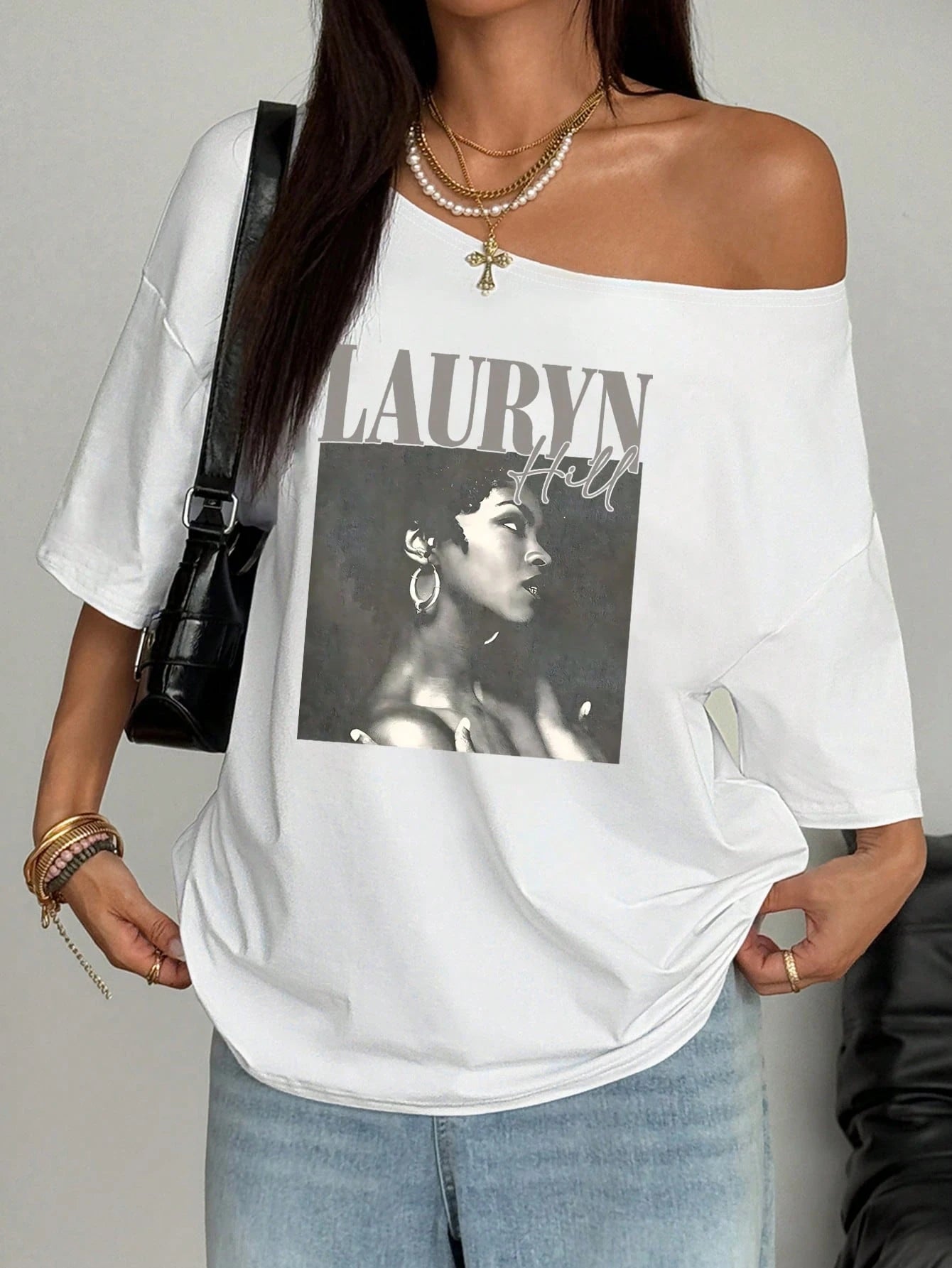 SXV Women's Loose Fitted Oblique Shoulder T-Shirt