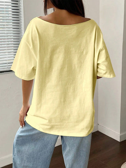 SXV Women Summer Loose Asymmetrical Neck Cocktail Fruit Orange Y2K Graphic Oversized T-Shirt
