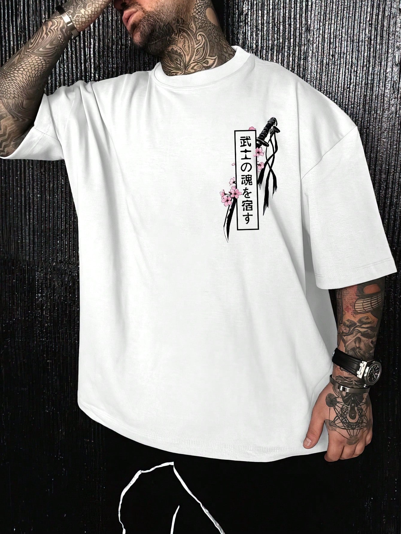 SXV Sakura Men's Casual Sword & Cherry Blossom Graphic Printed