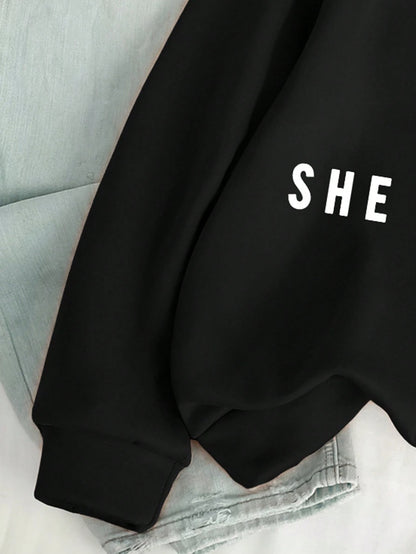 SXV Tween Girl Bow & Letter Print Crew Neck Long Sleeve Sweatshirt