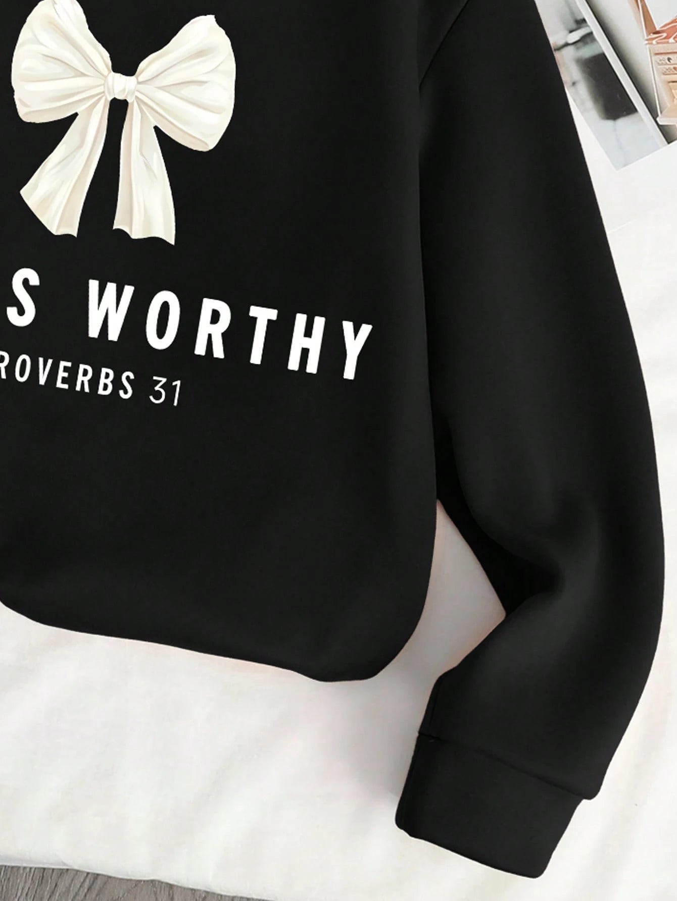 SXV Tween Girl Bow & Letter Print Crew Neck Long Sleeve Sweatshirt