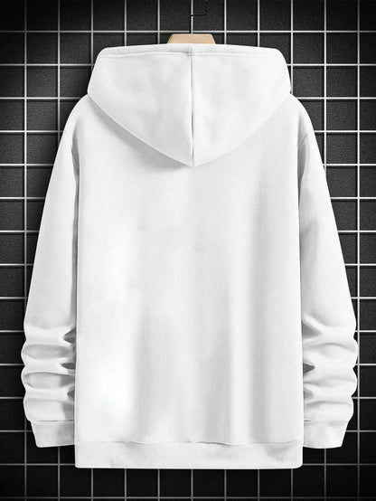 SXV Men's Solid Color Drop Shoulder Long Sleeve Drawstring Pocket Casual Hoodie, Autumn