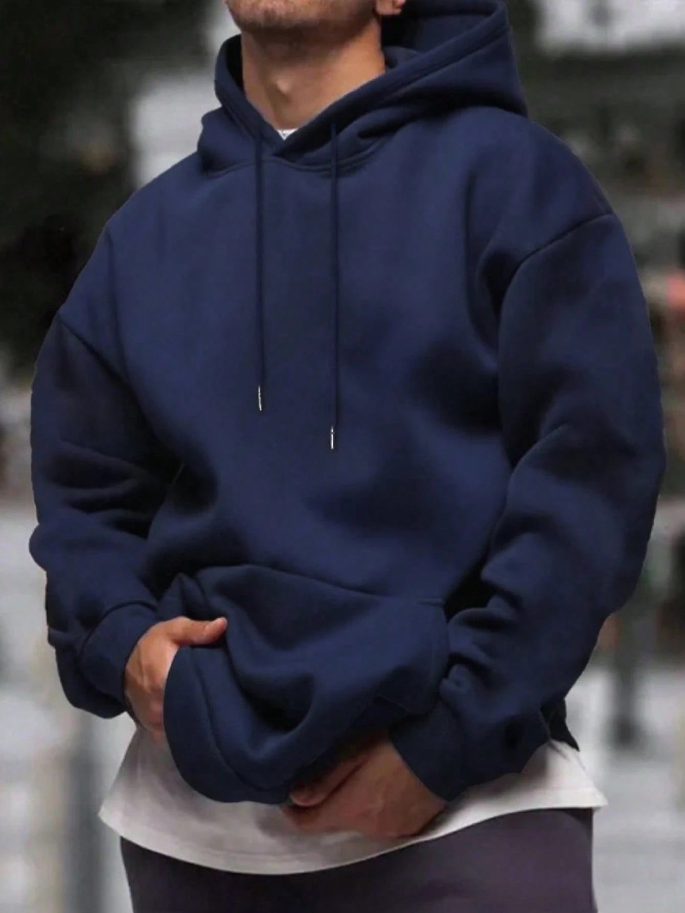 SXV Men's Solid Color Drop Shoulder Long Sleeve Drawstring Pocket Casual Hoodie, Autumn