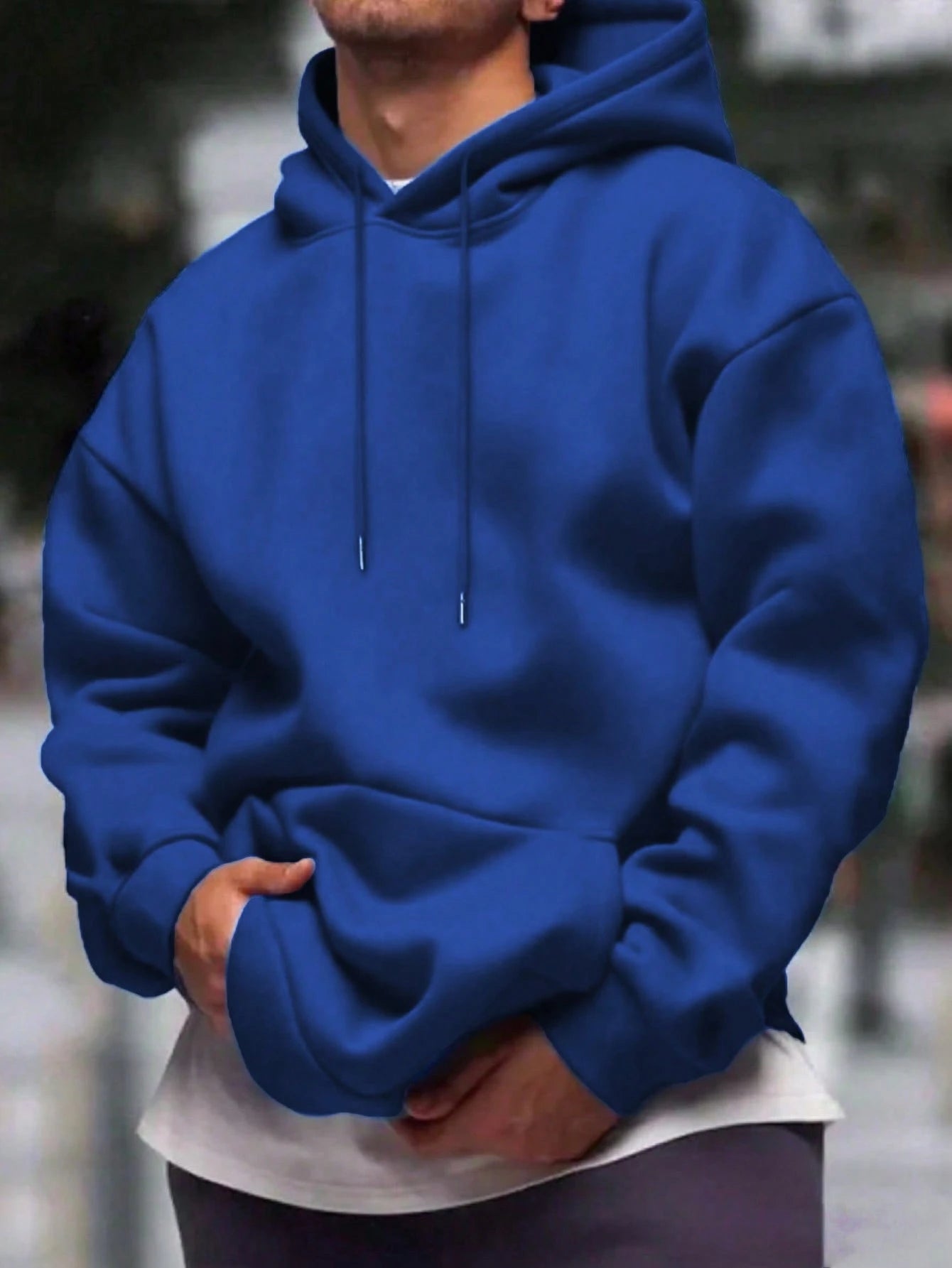 SXV Men's Solid Color Drop Shoulder Long Sleeve Drawstring Pocket Casual Hoodie, Autumn