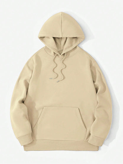 SXV Men's Solid Color Drop Shoulder Long Sleeve Drawstring Pocket Casual Hoodie, Autumn