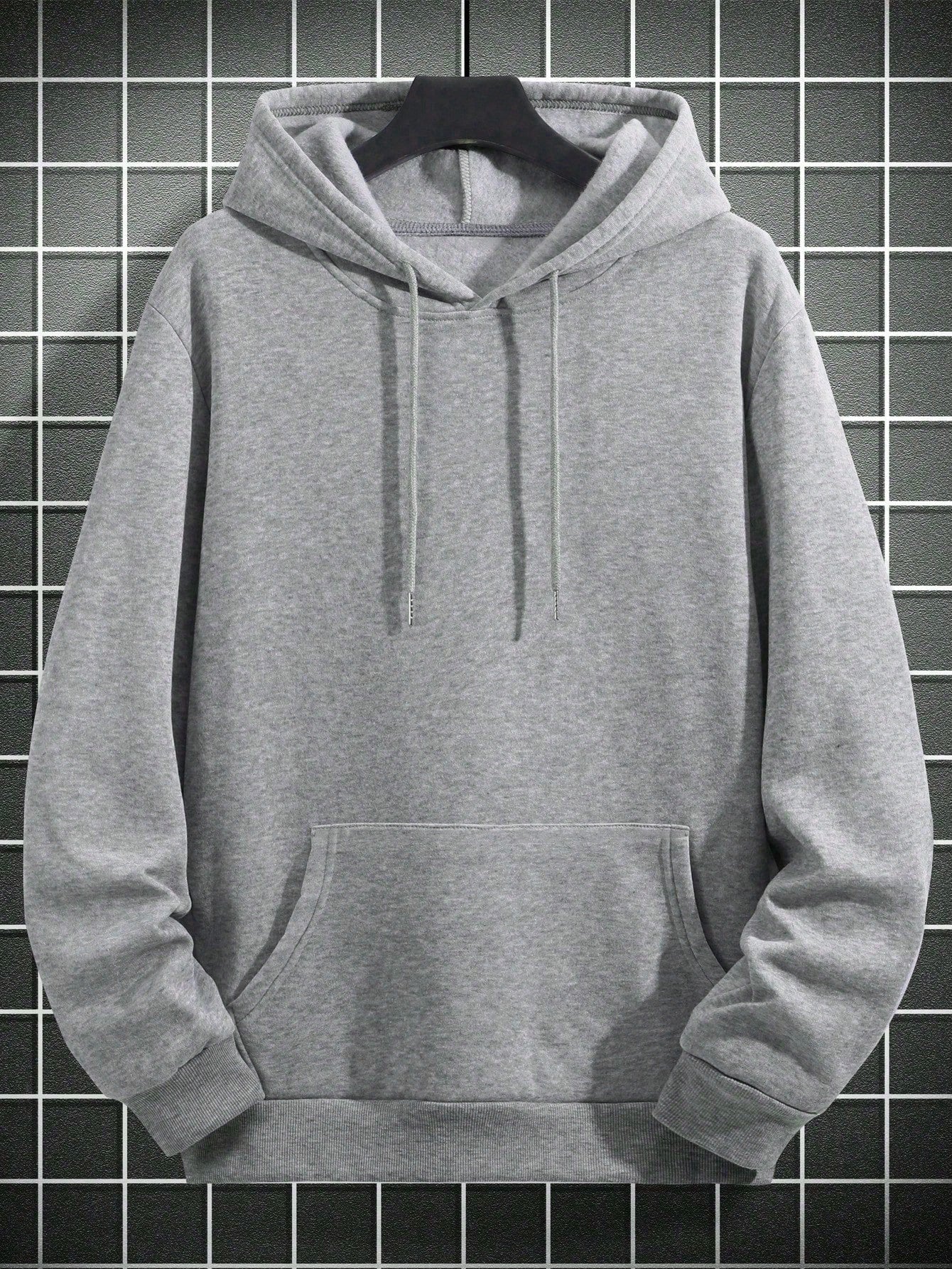 SXV Men's Solid Color Drop Shoulder Long Sleeve Drawstring Pocket Casual Hoodie, Autumn