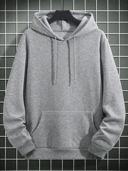 SXV Men's Solid Color Drop Shoulder Long Sleeve Drawstring Pocket Casual Hoodie, Autumn