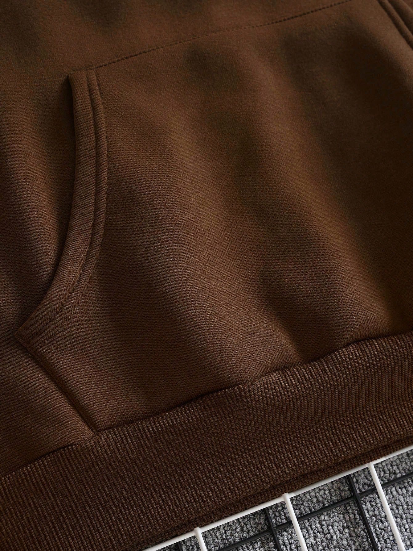 SXV Men's Solid Color Drop Shoulder Long Sleeve Drawstring Pocket Casual Hoodie, Autumn