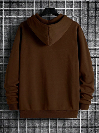 SXV Men's Solid Color Drop Shoulder Long Sleeve Drawstring Pocket Casual Hoodie, Autumn