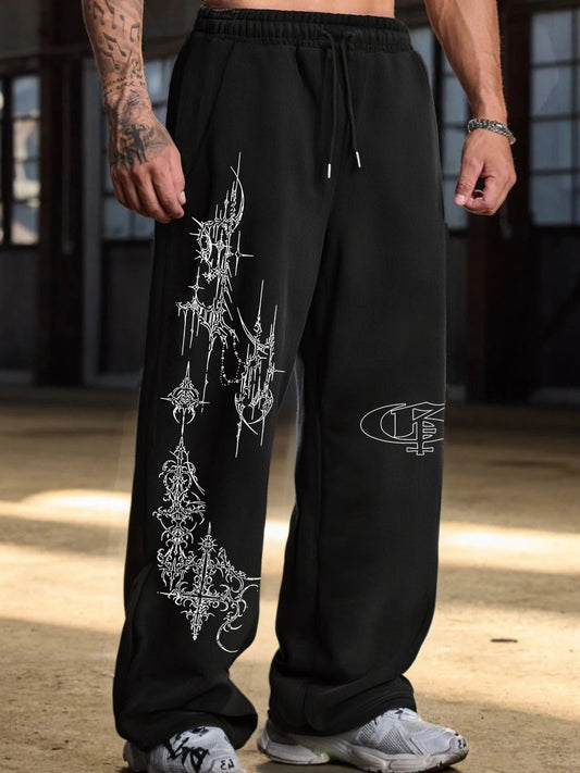 SXV Asymmetric Print Straight Leg Sweatpants