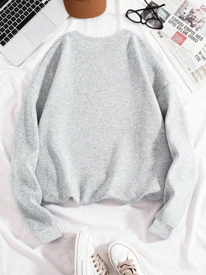 SXV Cute Dog Graphic Oversized Crew Neck Long Sleeve Sweatshirt