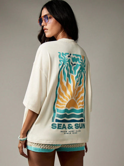 SXV Beach Surf Club Sea Sun Oversized Tee Retro Summer Graphic
