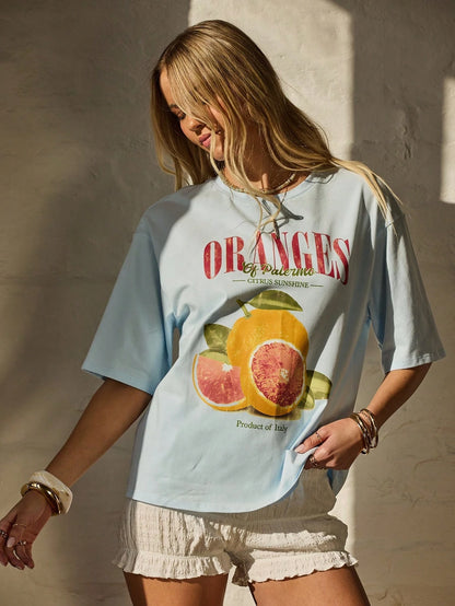 SXV 'Oranges’ Printed Cool Aesthetic Oversized Baggy T-shirt