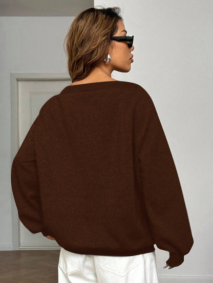 SXV Women's Loose Fit Oblique Shoulder Sweatshirt With Thermal Lining