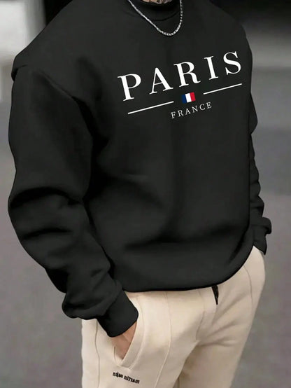 SXV Men's Casual Versatile Printed Crew Neck Sweatshirt  Paris Vibe