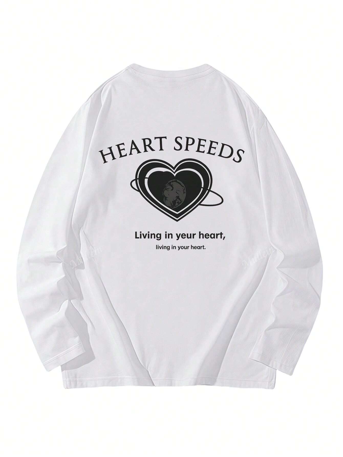 SXV Heart Print Long Sleeve Round Neck T-Shirt, Casual Loose Fit Versatile Top For Women, Autumn